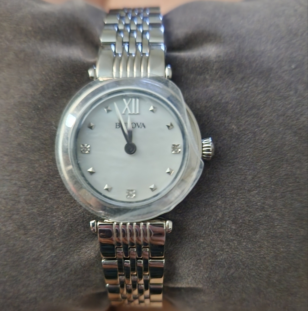 BULOVA Watch W/ Real Diamonds/ Mother Of Pearl W/box And Tag
